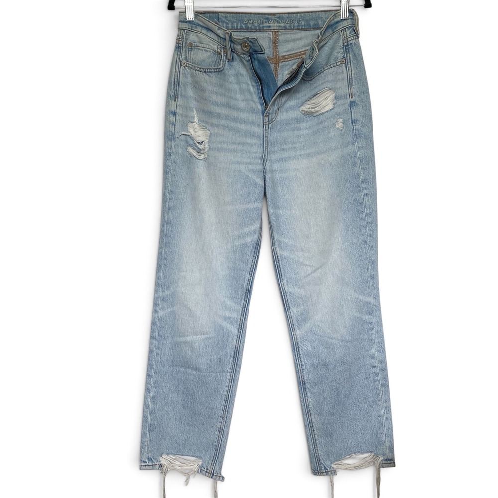 American Eagle Highest Rise 90s Boyfriend Jeans Light Wash Distressed Size 4